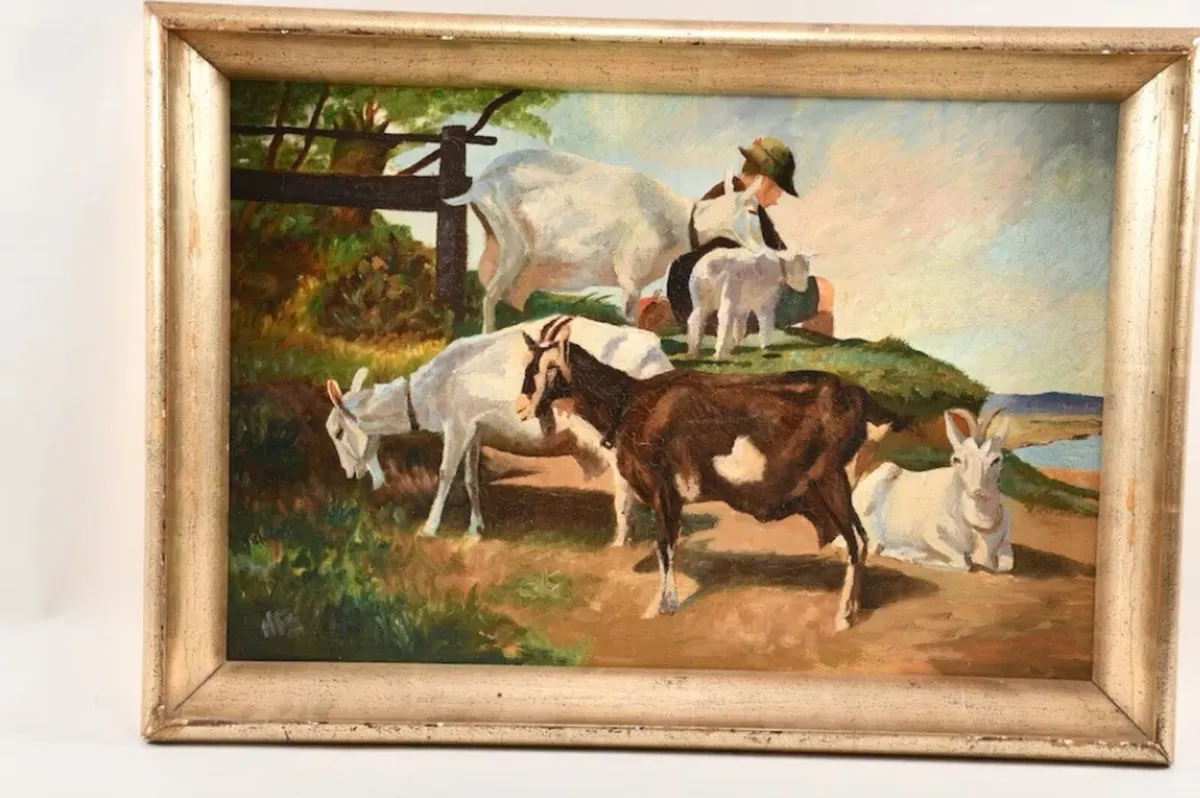 H. M. Heitzer oil painting with goat - Image 1