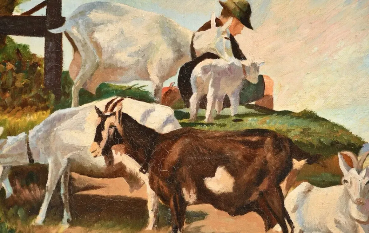 H. M. Heitzer oil painting with goat - Image 2