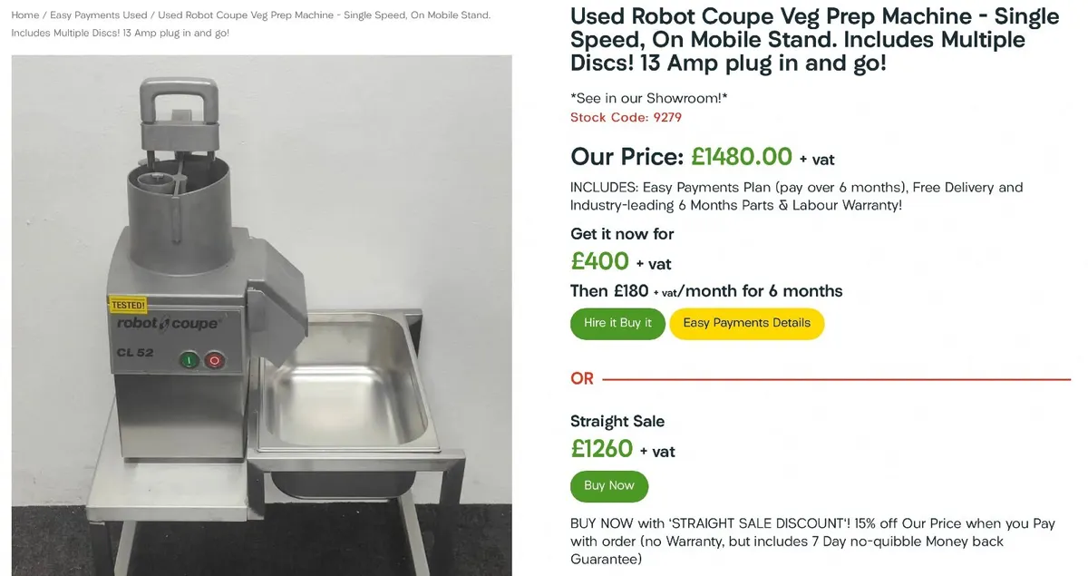 Used Robot Coupe Veg Prep,  with 6 Month Pay Plan