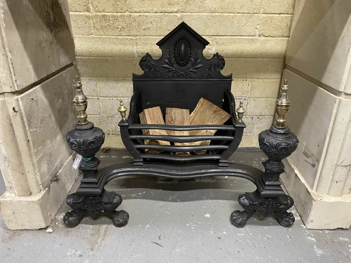 Victorian Cast Iron  & Brass Antique Fire Grate