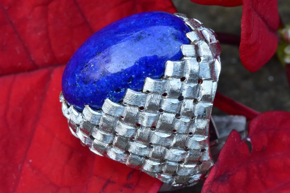 Vintage 1970s  Lapis Lazuli 18ct White Gold Ring - Image 2