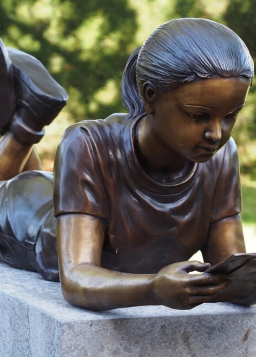 Bronze life size girl reading book - Image 3