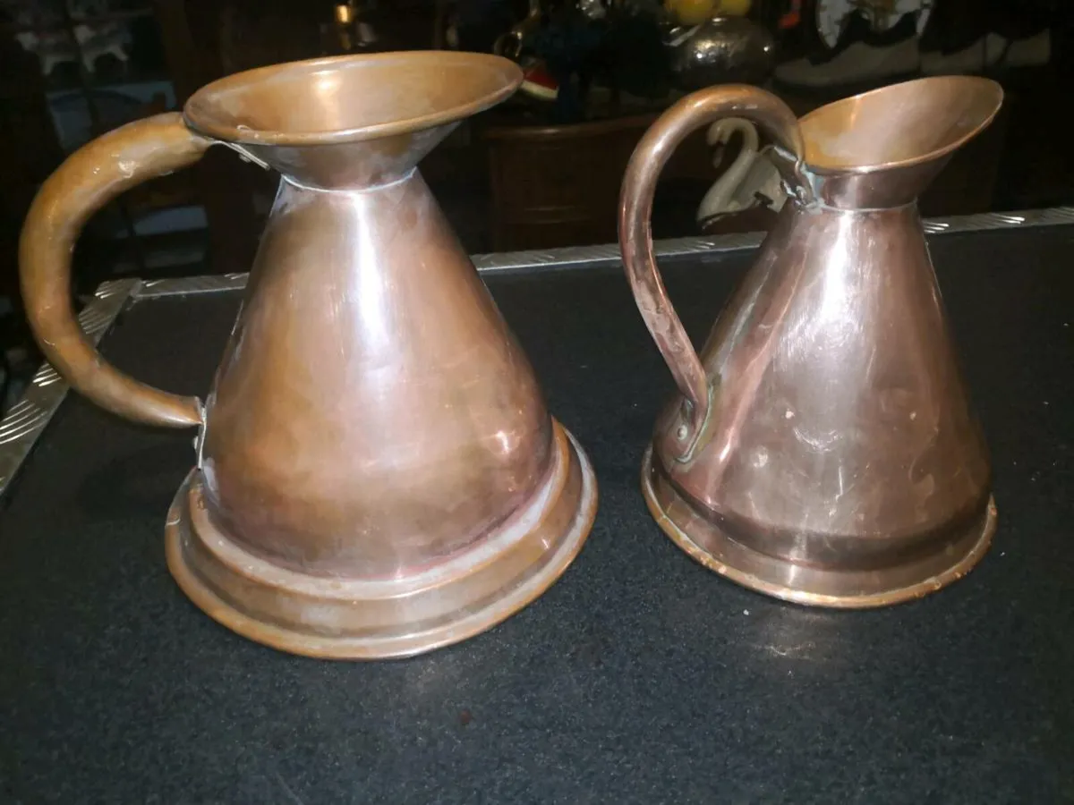 2 large antique copper jugs - Image 1
