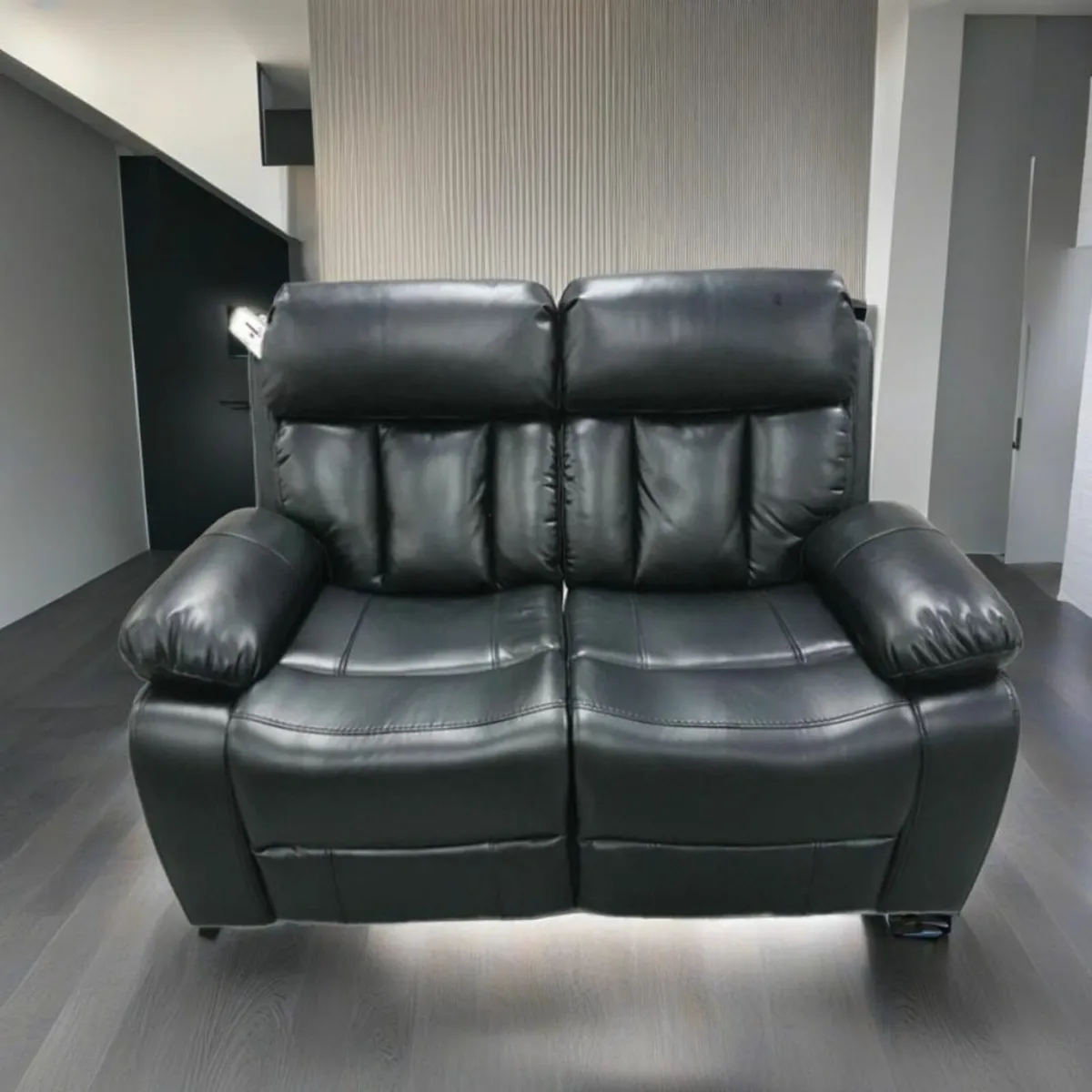 2 seater black leather recliner sofa brand new