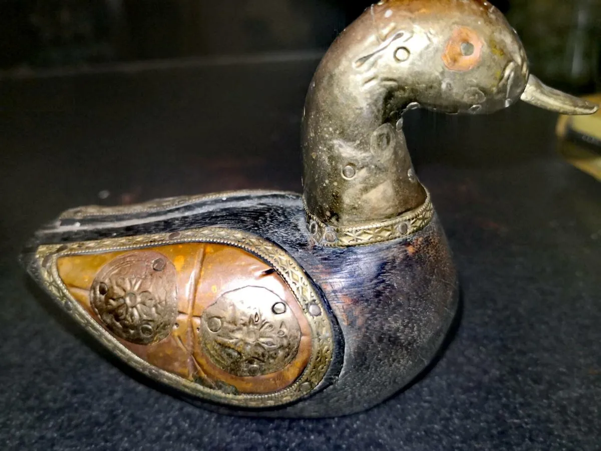 Rare Vintage hand crafted wooden and brass duck - Image 3