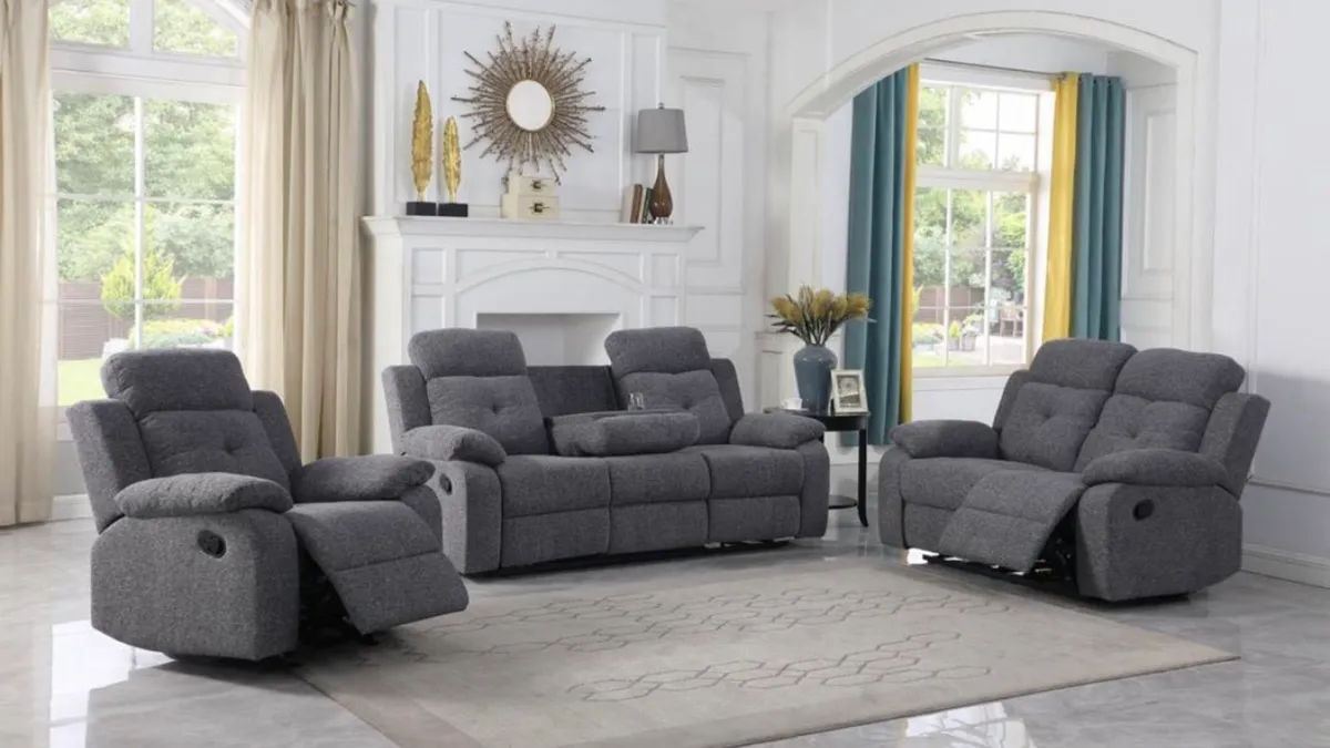 New 3+2 Grey Fabric Recliners - Image 1