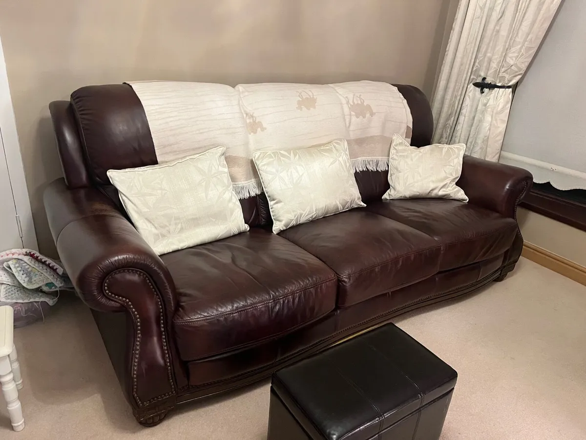 Brown Leather Suite - 3 seater/ 2 Armchairs - Image 1