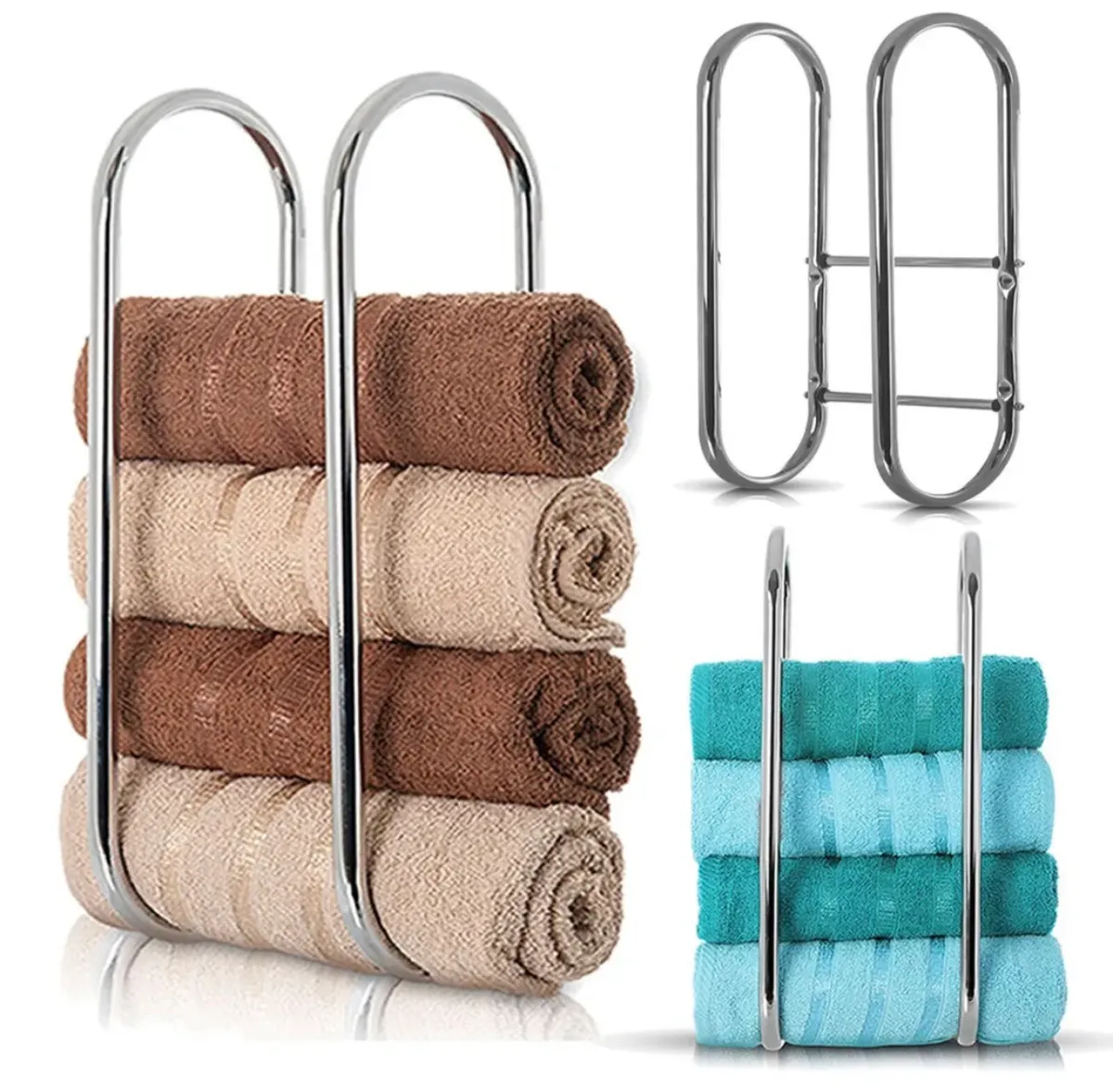 Wall Mounted Towel Holder Bathroom Storage Chrome - Image 2