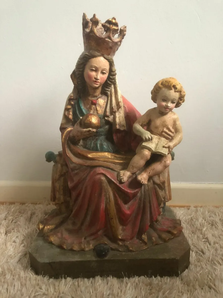 Hand Carved Statue of Mother Mary & Baby Jesus - Image 1