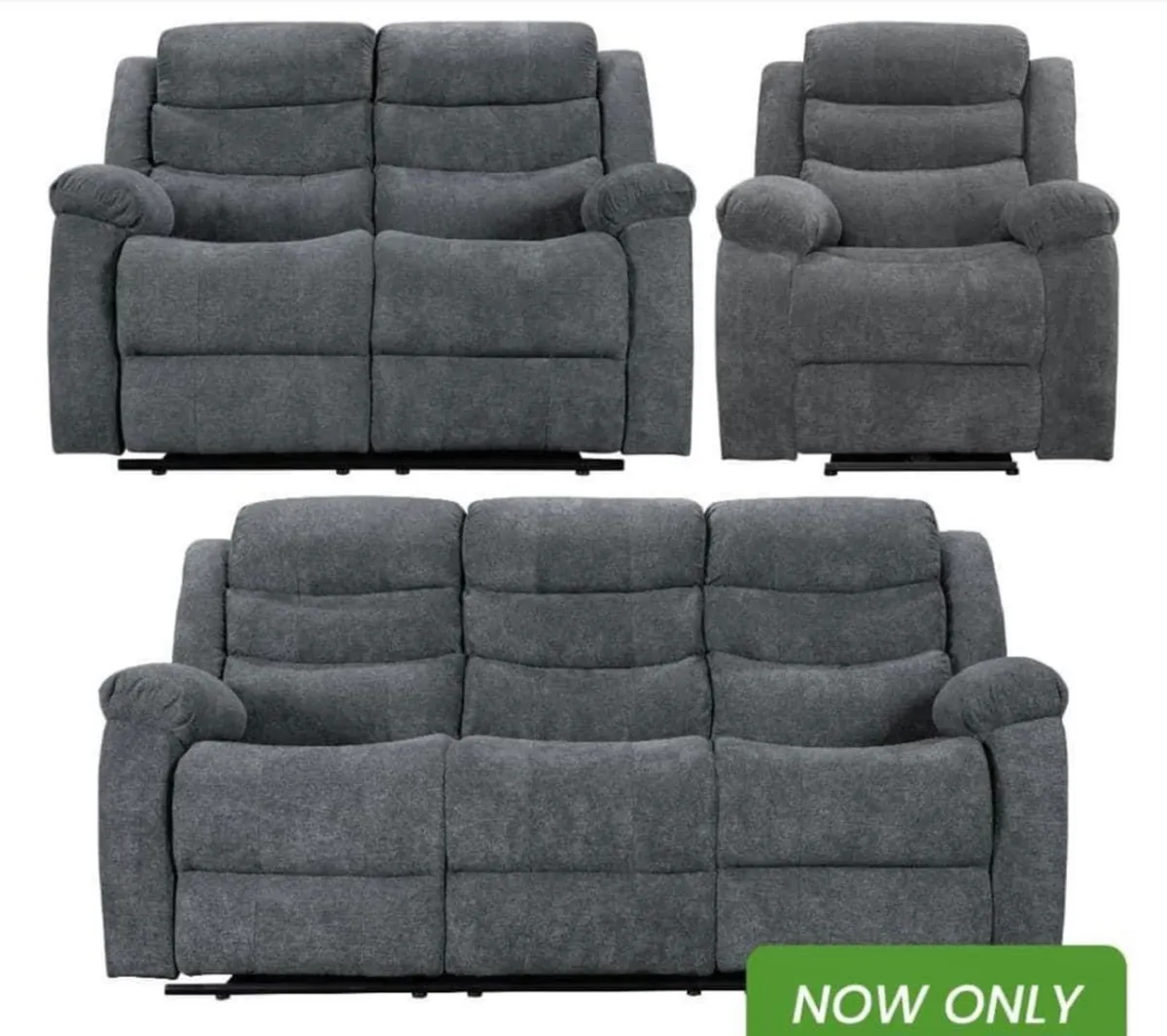 New Grey Fabric Recliner Sofas - Image 1