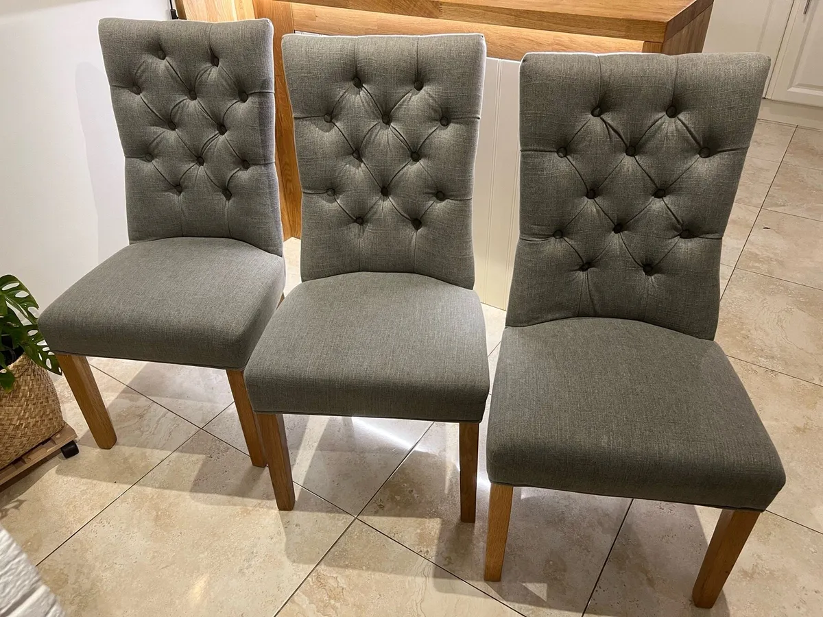 Grey fabric high online back dining chairs