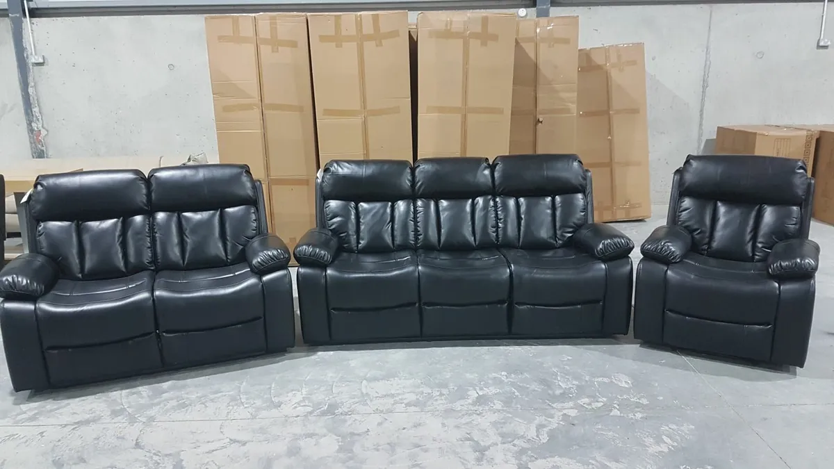 3 2 1 black leather recliner sofa