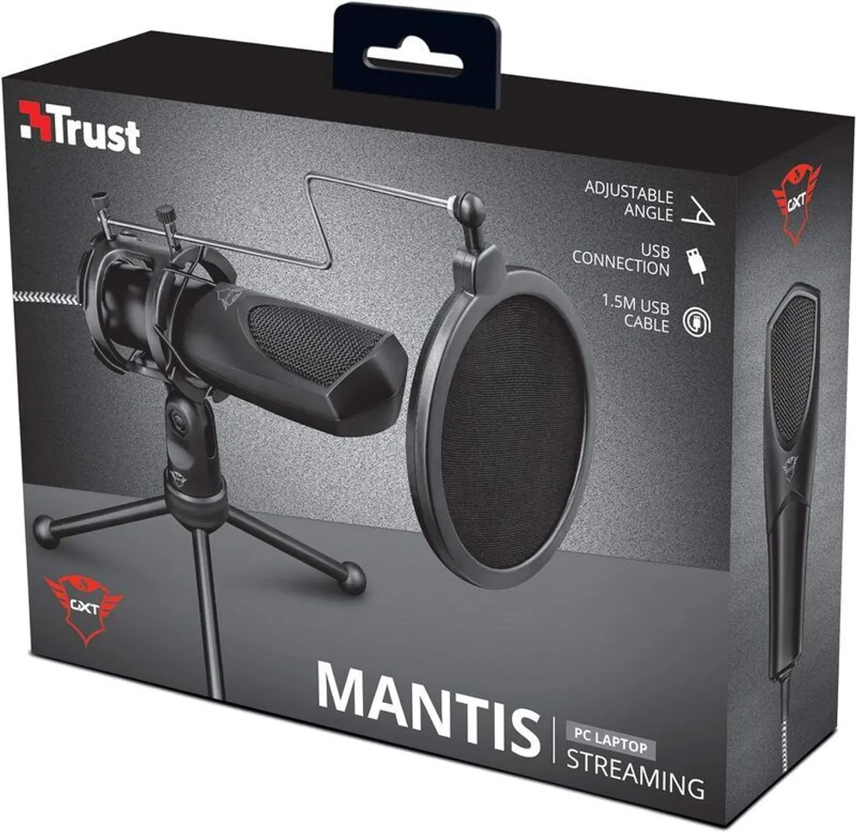 Trust Gaming GXT 232 Mantis Streaming Gaming Microphone for PC, PS4 and PS5, USB Connected, Including Shock Mount, Pop Filter and Tripod Stand, Black