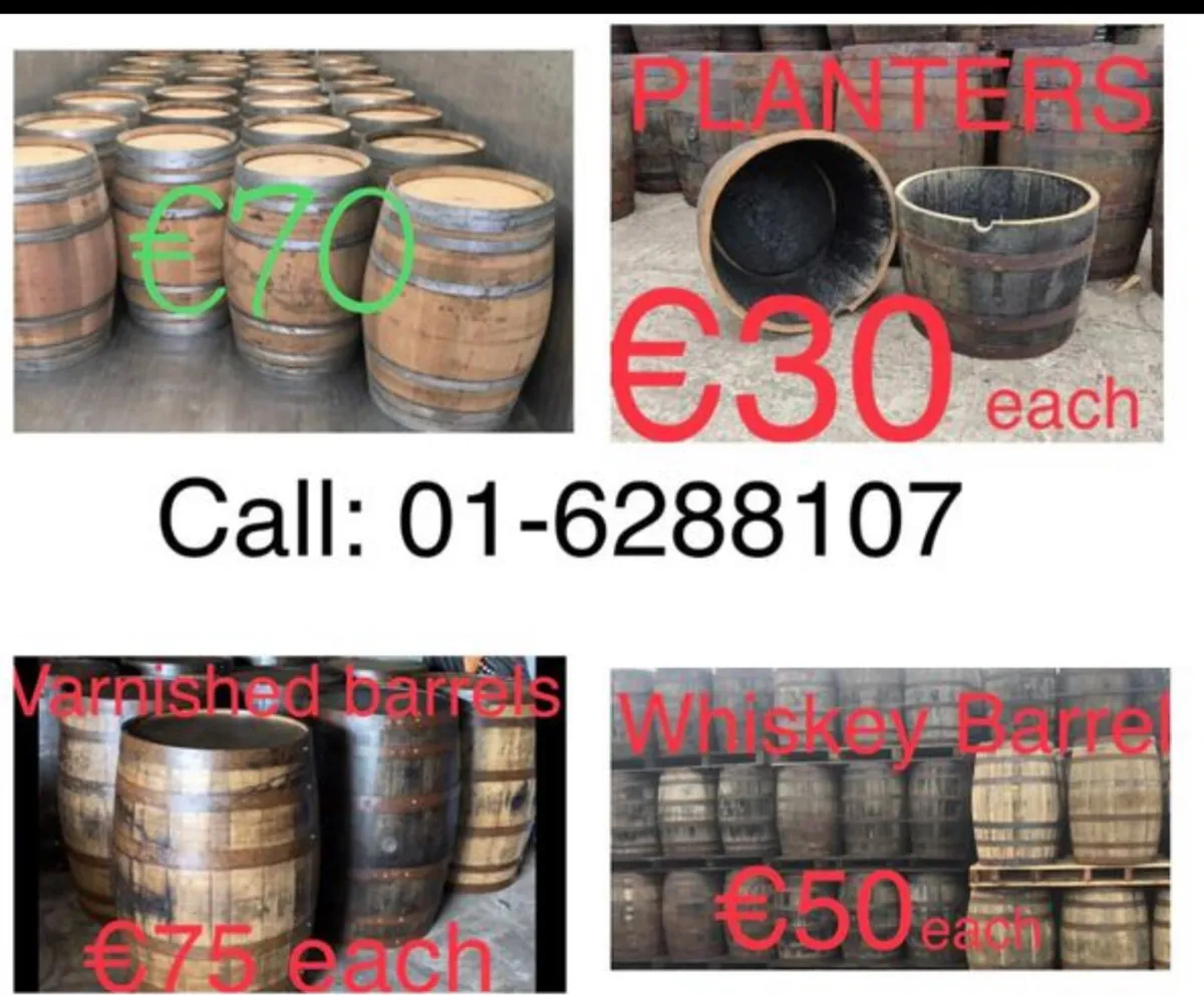 Oak barrel planters and full barrels - delivered - Image 1