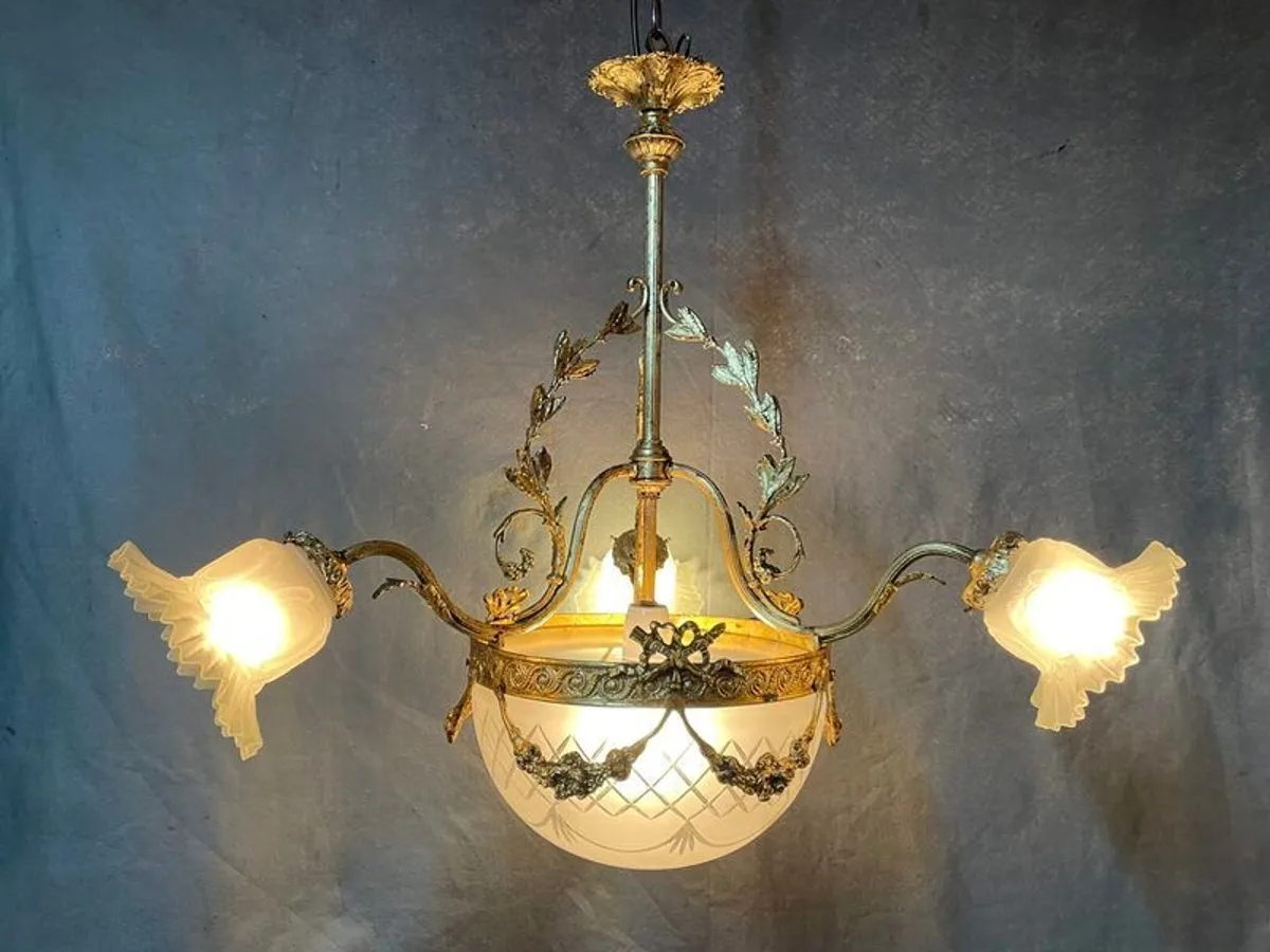 Antique Art Deco Style Three Branch French Chandelier.