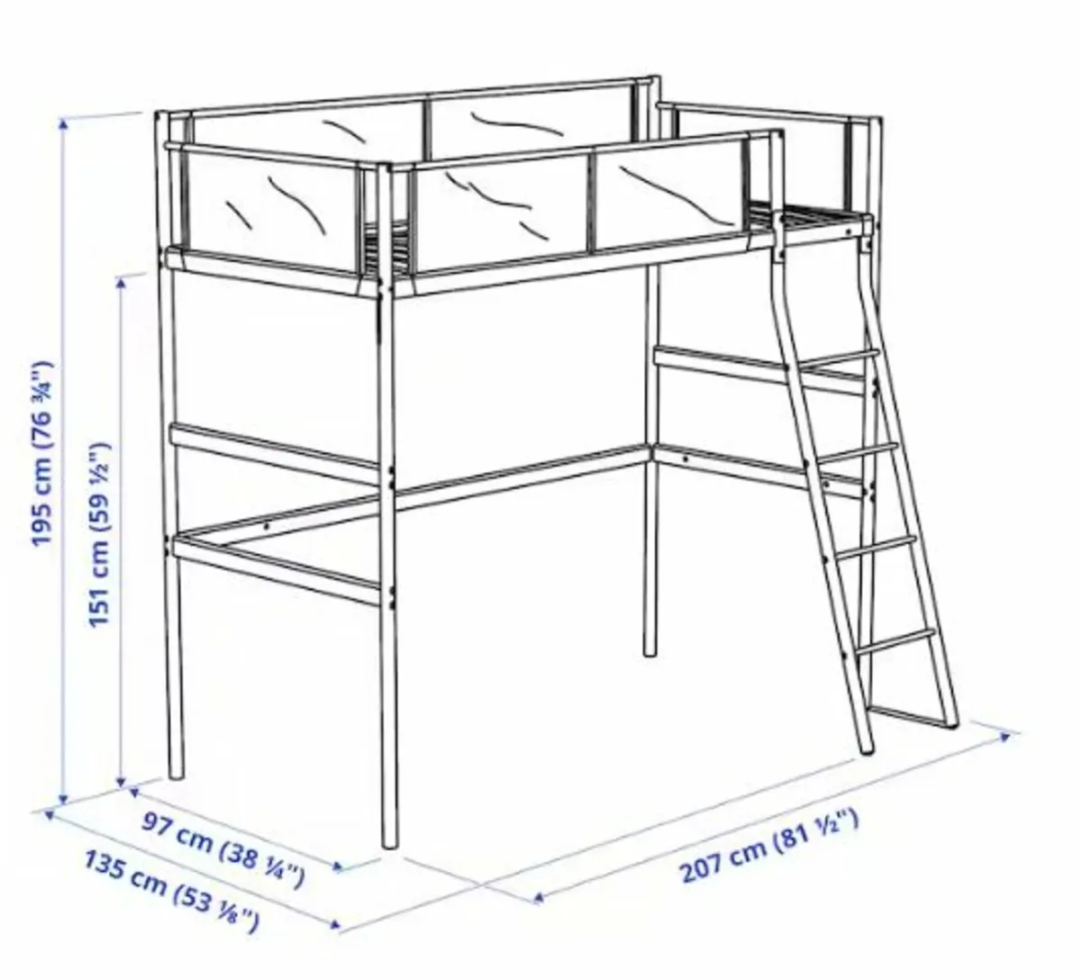 Metal loft bed frame
