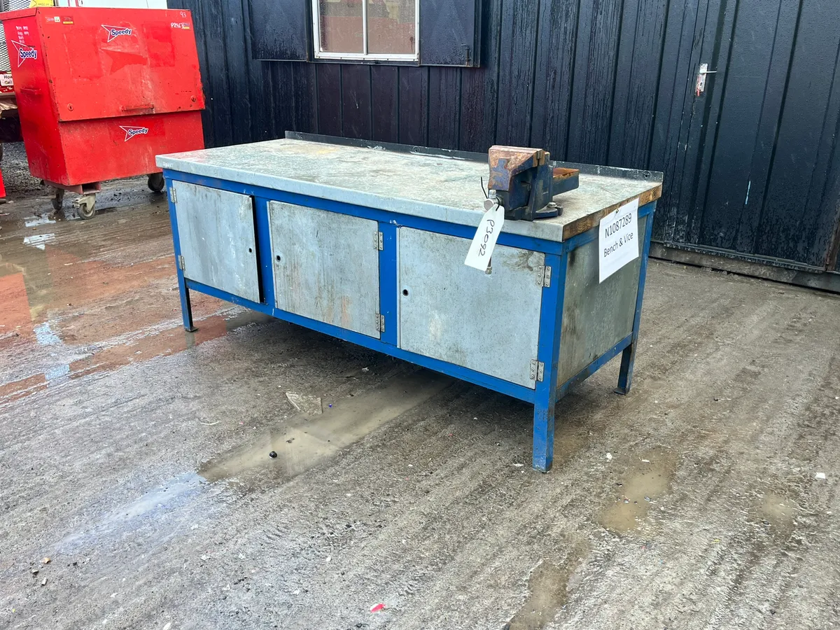 Work Bench With Storage Cabinets and Vice - Image 1