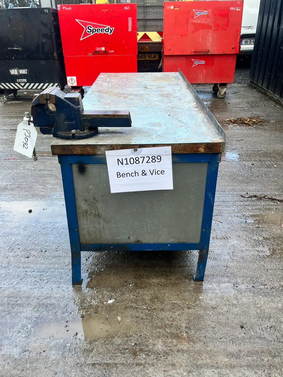 Work Bench With Storage Cabinets and Vice - Image 2