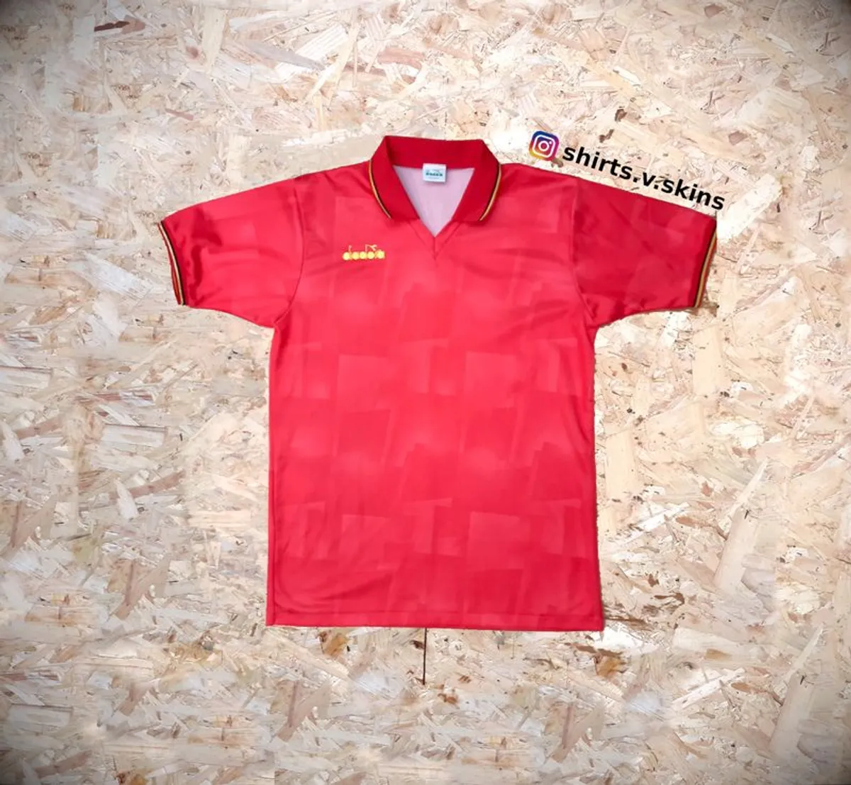FREE POST Vintage Diadora Jersey 1992 Shirt Template Player Issue Red Belgium Football Soccer Retro 1980s  Medium - Image 1