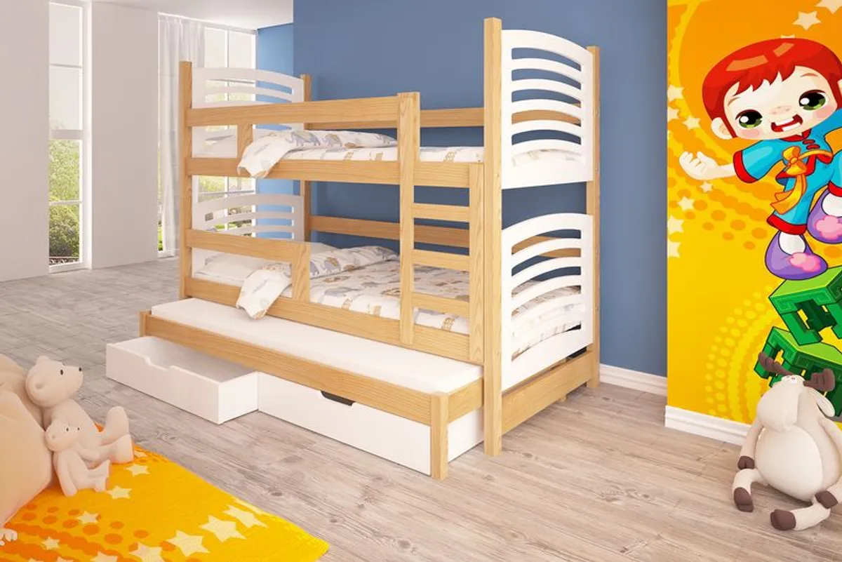 Triple trundle bunk bed OLI  Real pine wood made Free mattresses and Delivery