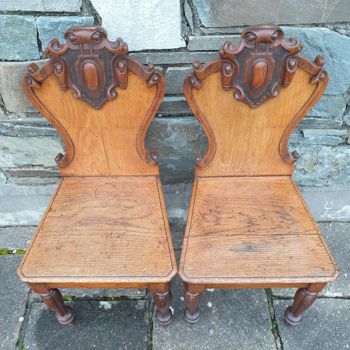 Victorian pair of honey oak hall chairs for sale in Co. Kerry for €100