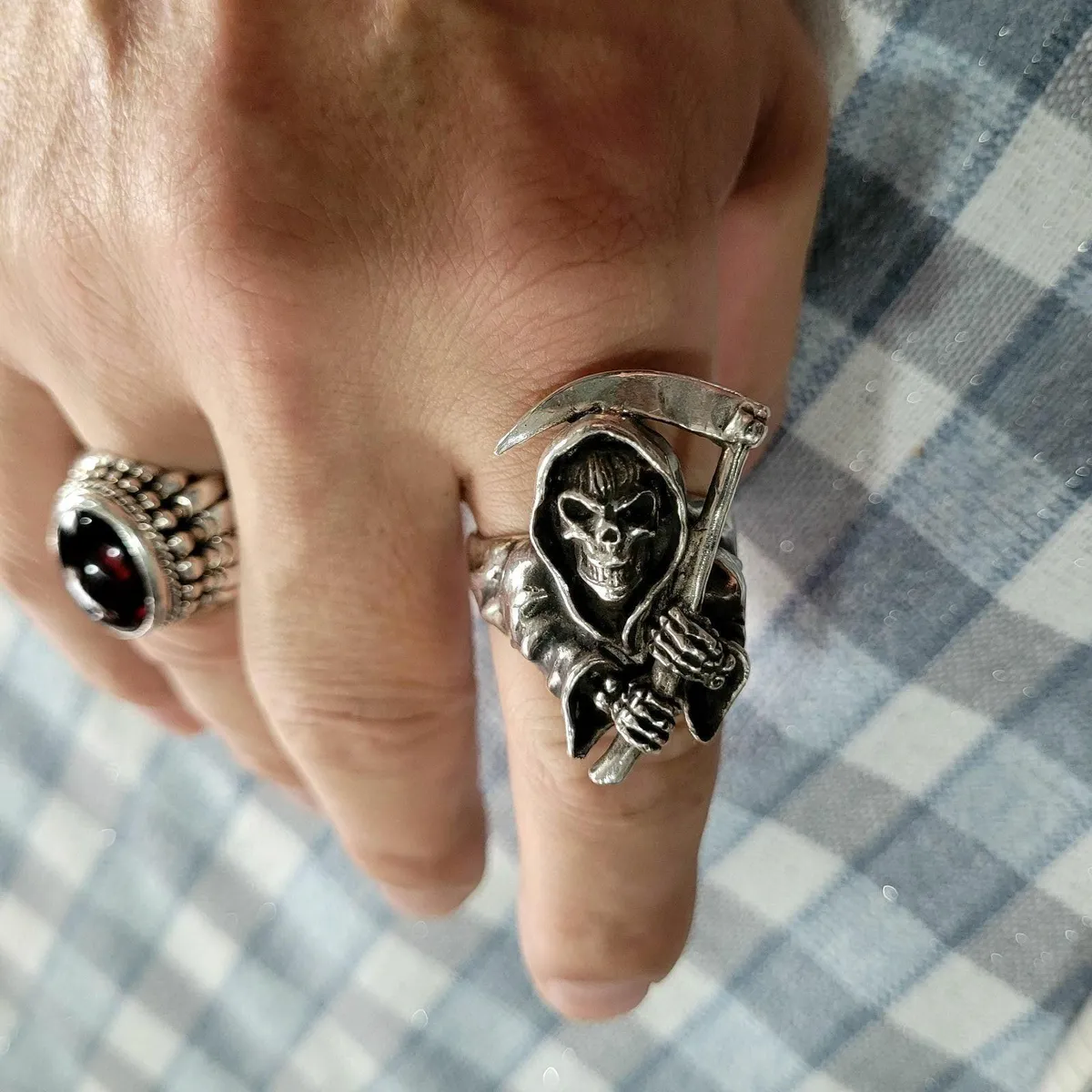 Grim Reaper Biker Silver (925) Large Ring 15.75 - Image 2