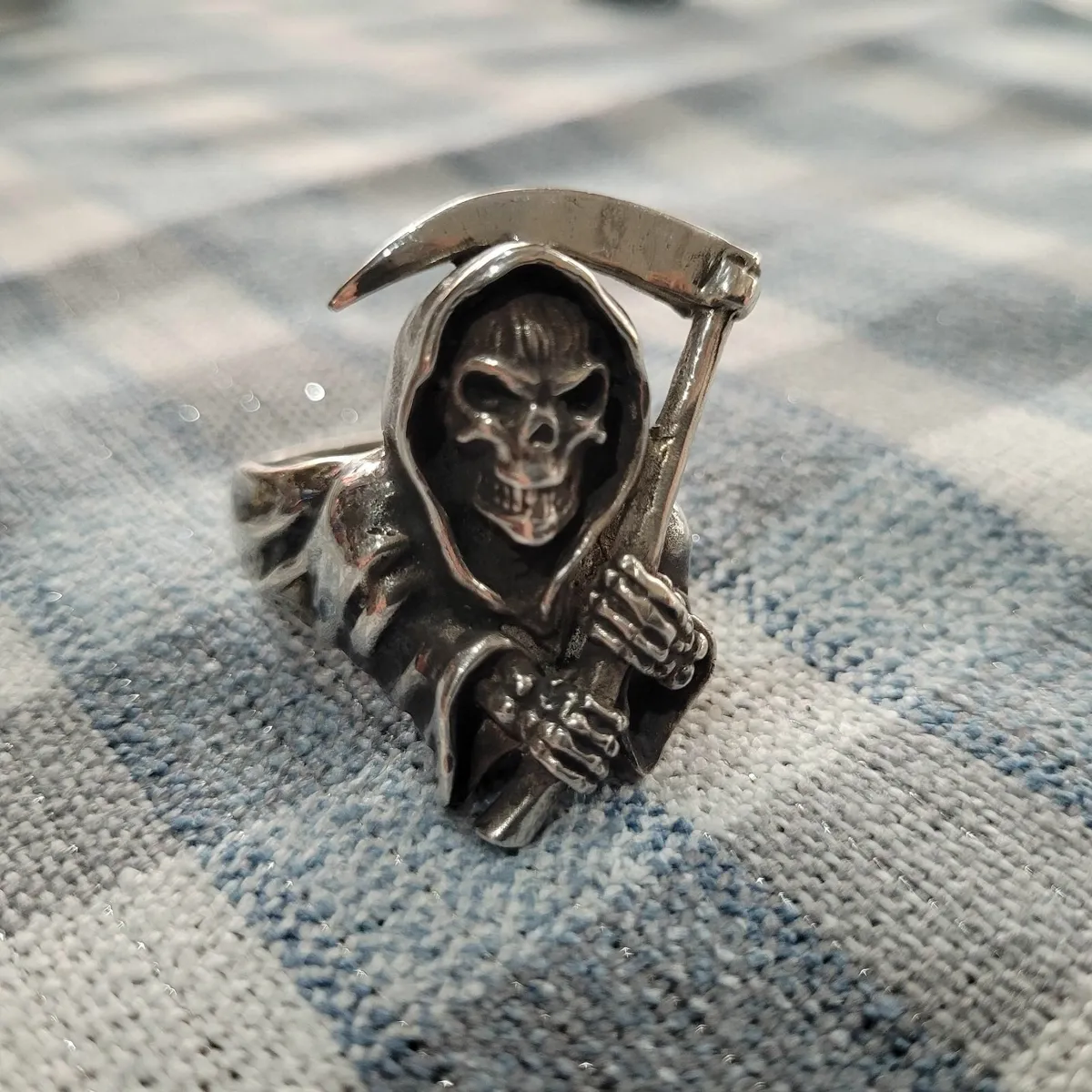 Grim Reaper Biker Silver (925) Large Ring 15.75 - Image 1