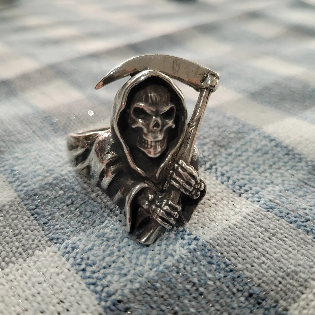 XL Grim Reaper Biker Silver (925) Large Ring - Image 1