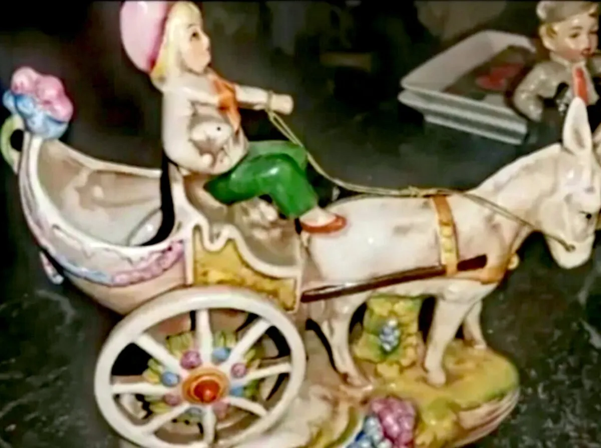 Antique porcelain donkey cart