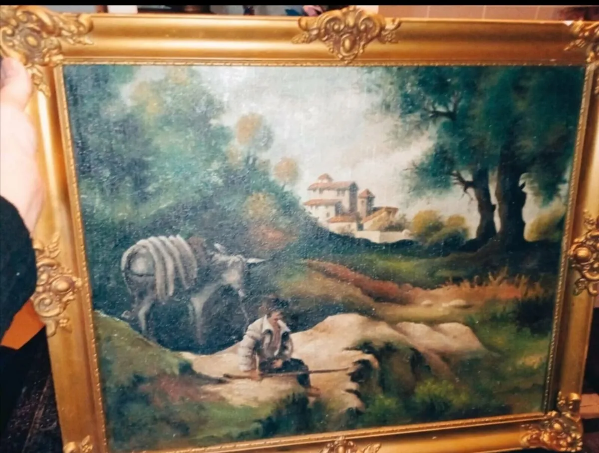 Large antique oil painting on canvas - Image 1