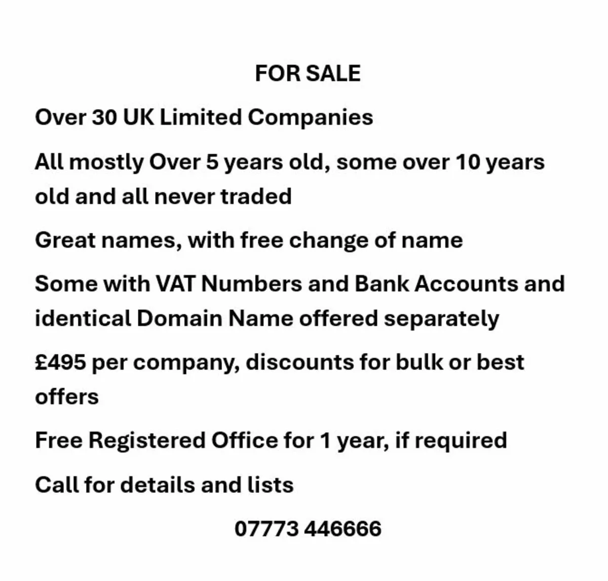 UK Limited Companies For Sale,  Over 5 years old - Image 1
