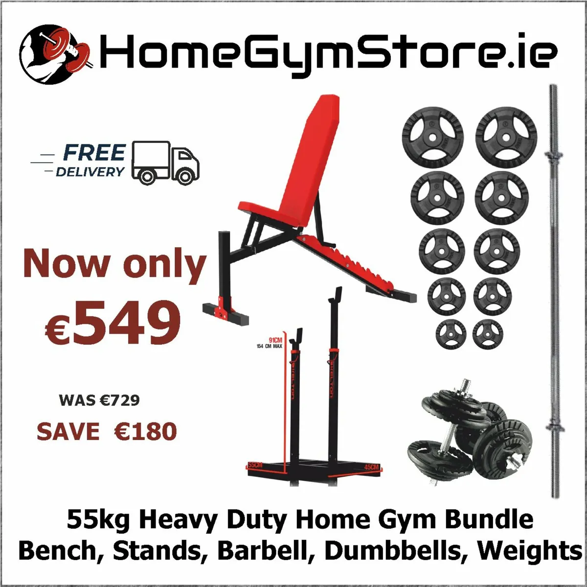 55kg Heavy Duty Home Gym Set, weights, bench... - Image 1