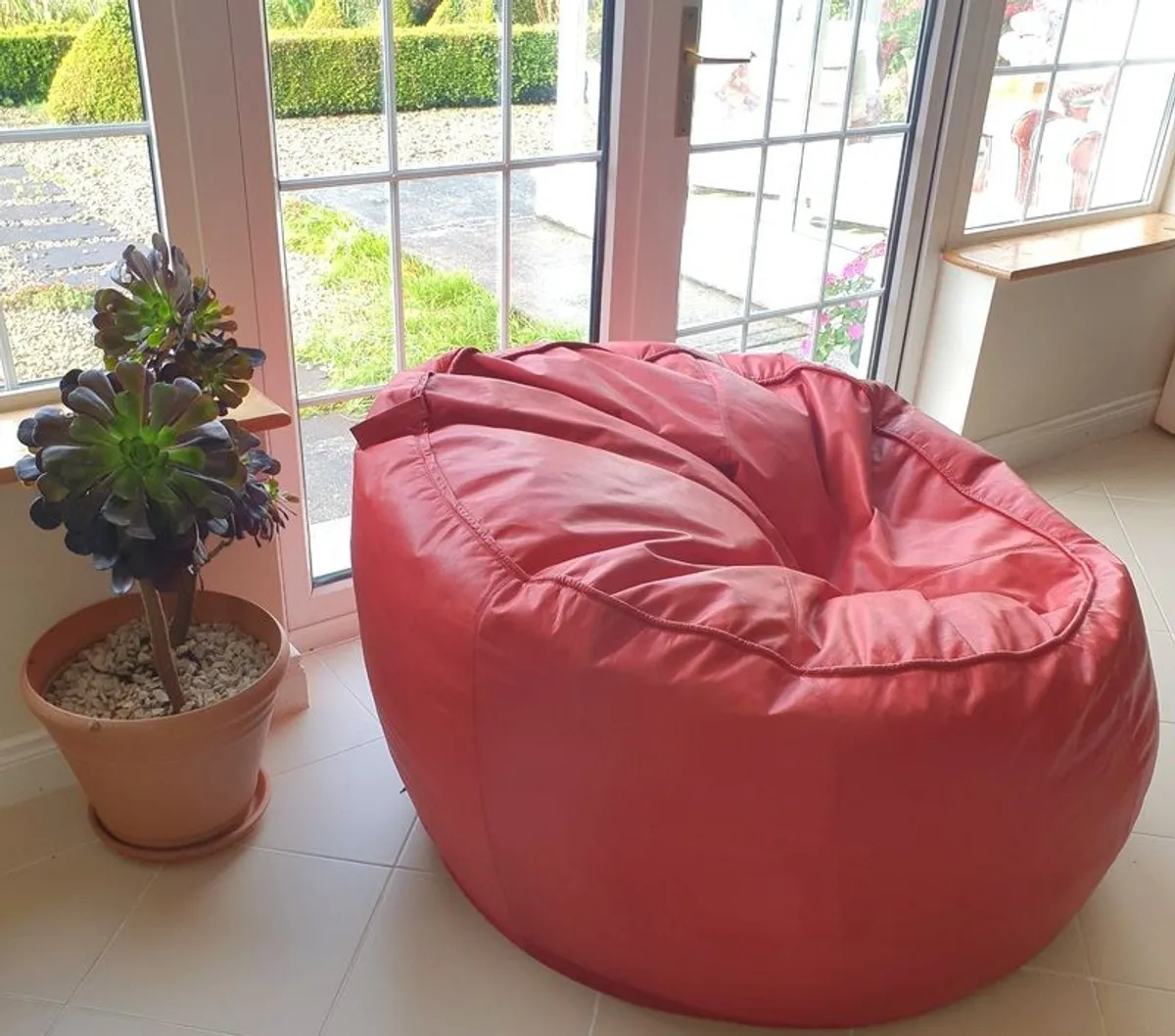 A Really Rare Fantastic Red Real Leather Giant Beanbag - Image 1