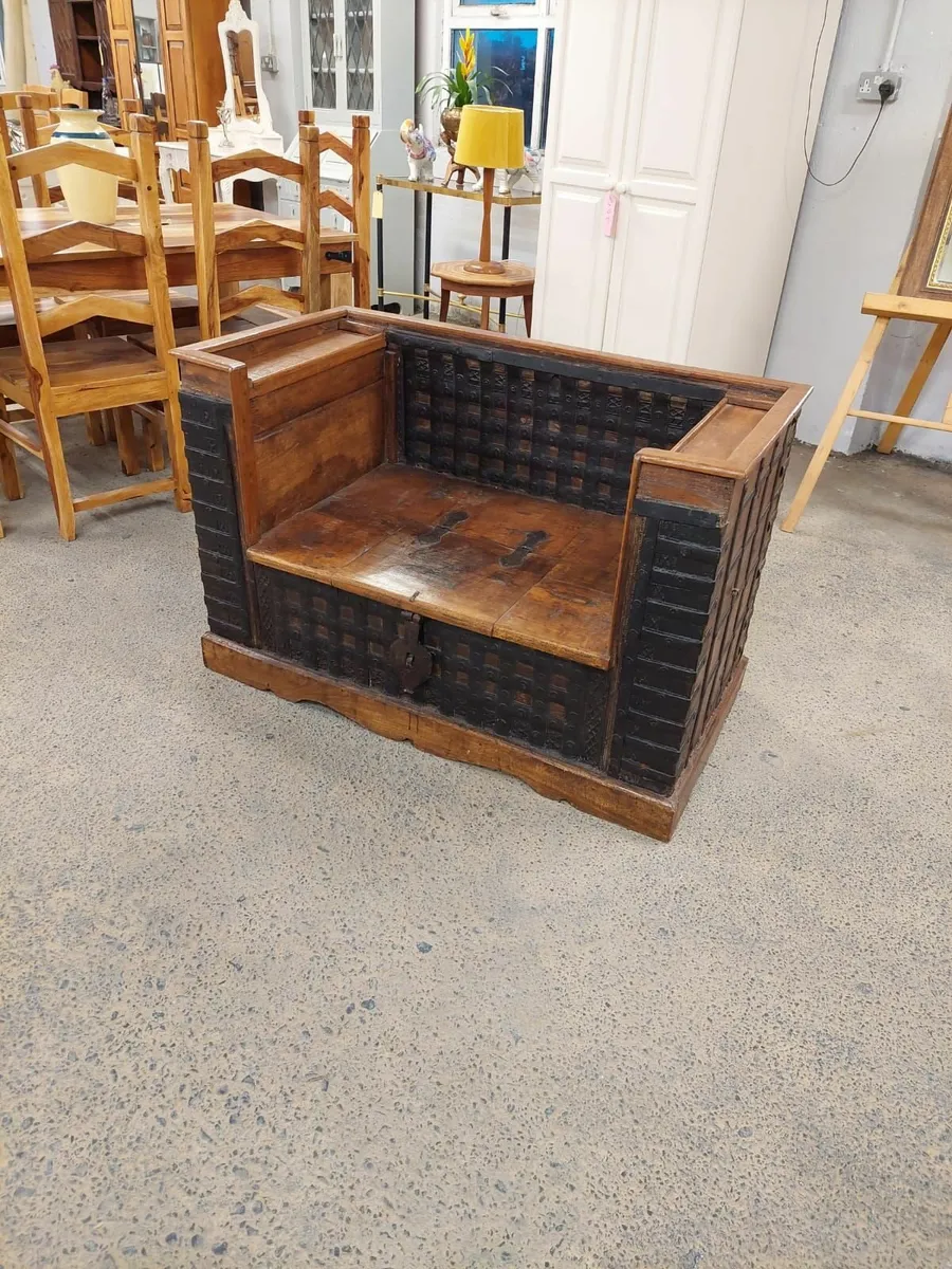 Vintage Indian oak window seat storage bench for sale in Co