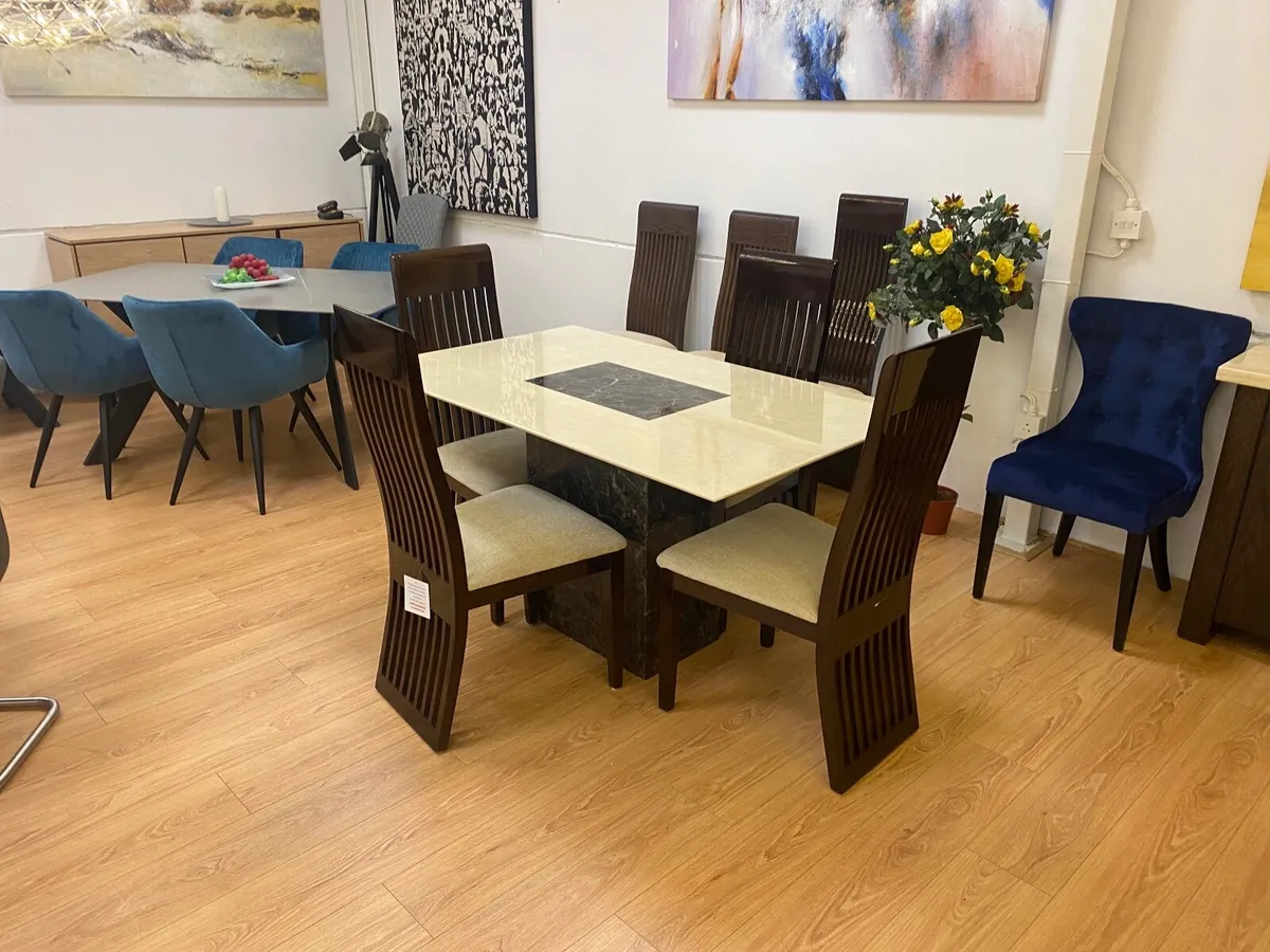 Marble dining table and chairs (ex display)
