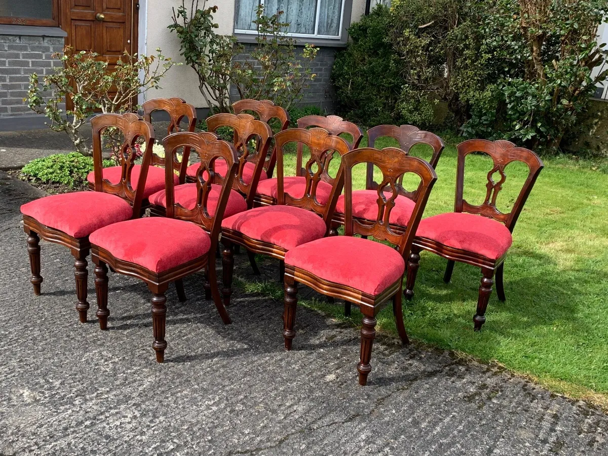 10 Victorian mahogany curved back dining chairs - Image 2