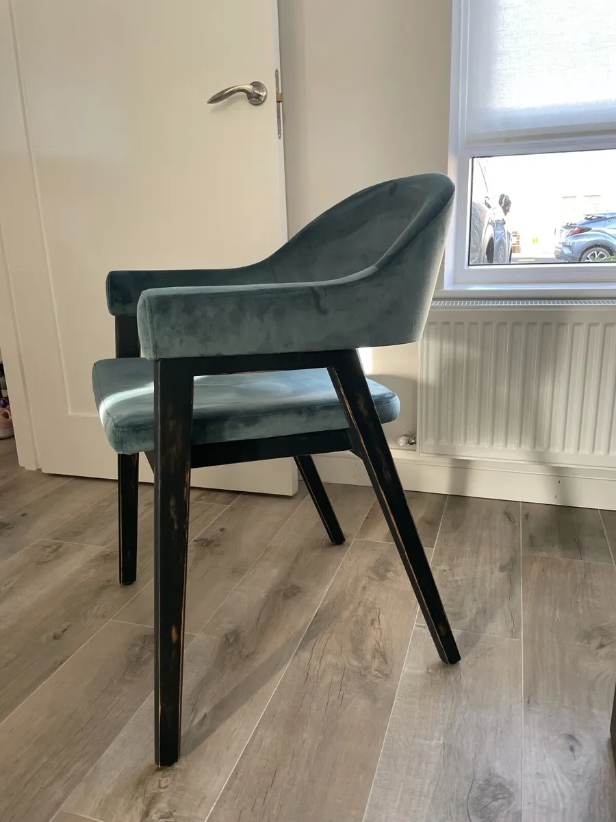 6 New Azure Velvet Dining Chairs - Image 1