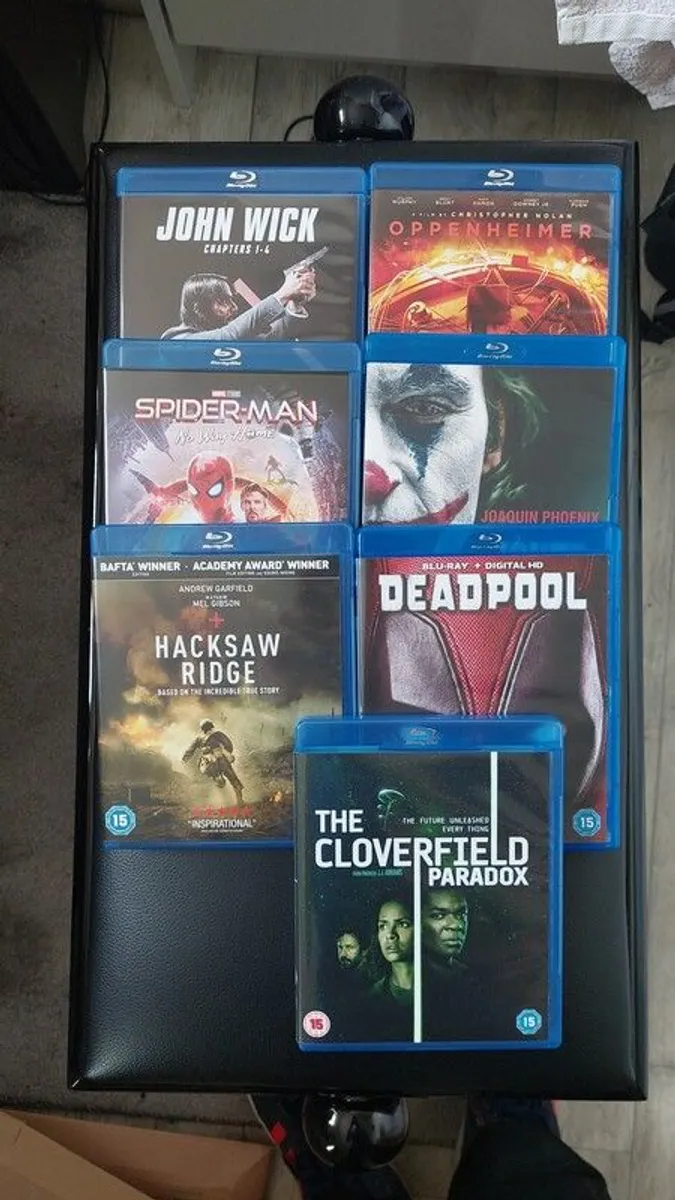 7 Blu-rays + Boxset (Oppenheimer, Joker, Hacksaw Ridge, Spiderman No Way Home, John Wick 1-4, Deadpool, Colverfield Paradox, Westworld complete boxset)