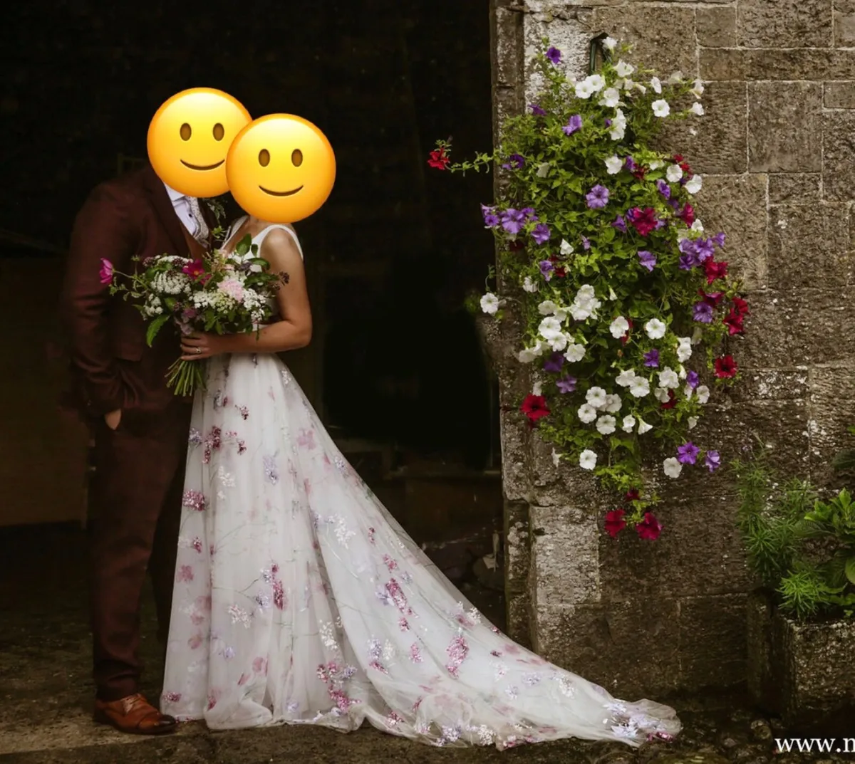 Savin London floral hand-painted wedding dress