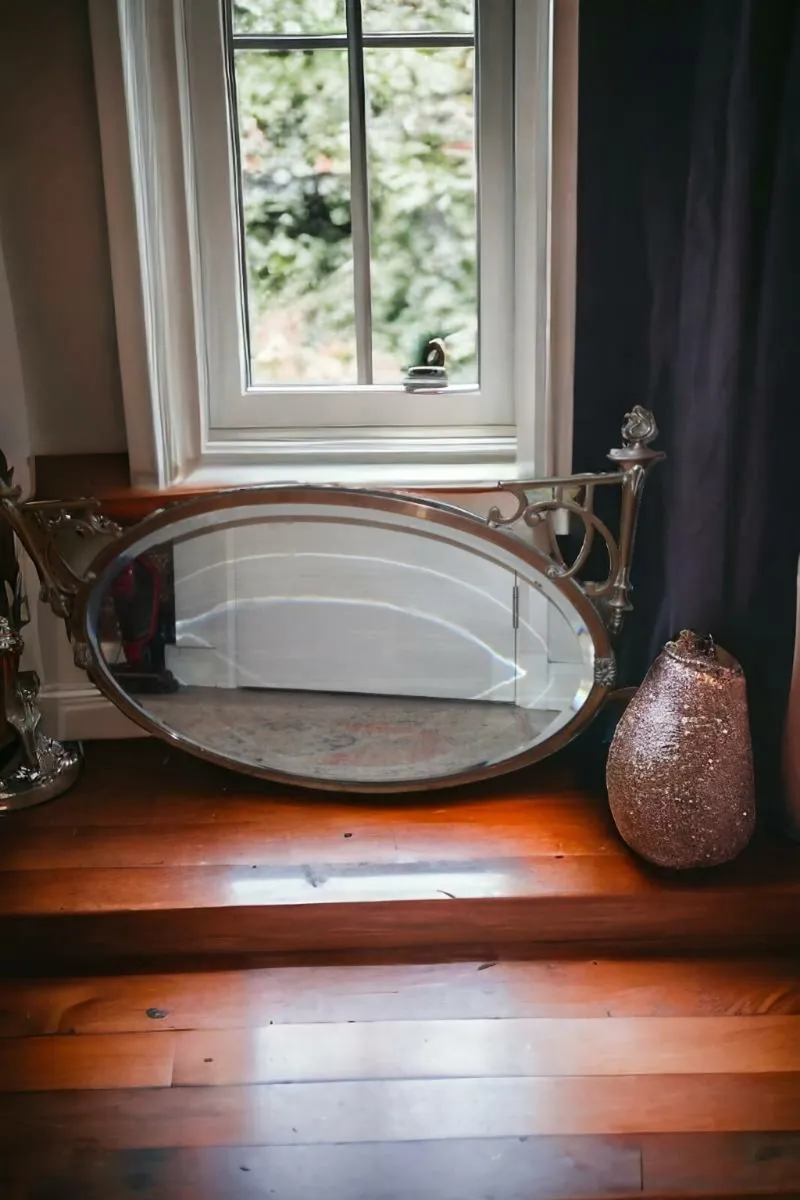 Extremely heavy brass and copper antique mirror - Image 1