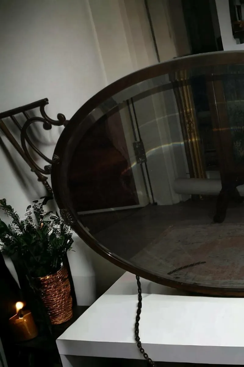 Extremely heavy brass and copper antique mirror - Image 2