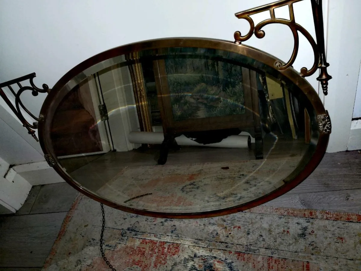 Extremely heavy brass and copper antique mirror - Image 3