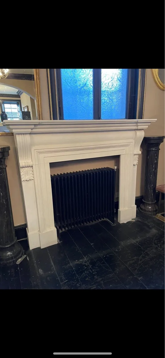 Large limestone fireplace