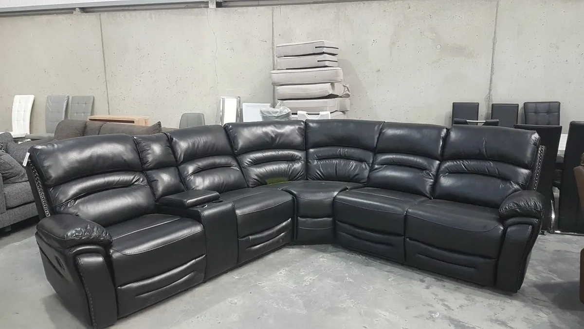 Black leather recliner corner sofa
