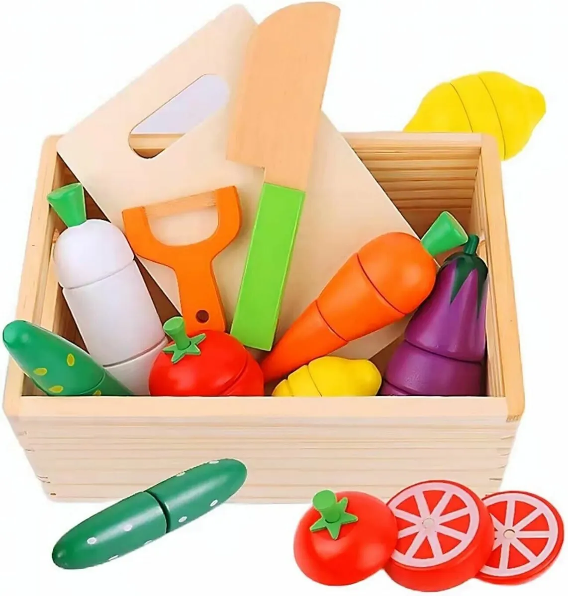 Wooden Kitchen Cut Food Kids Toy, Fruits and Vegs