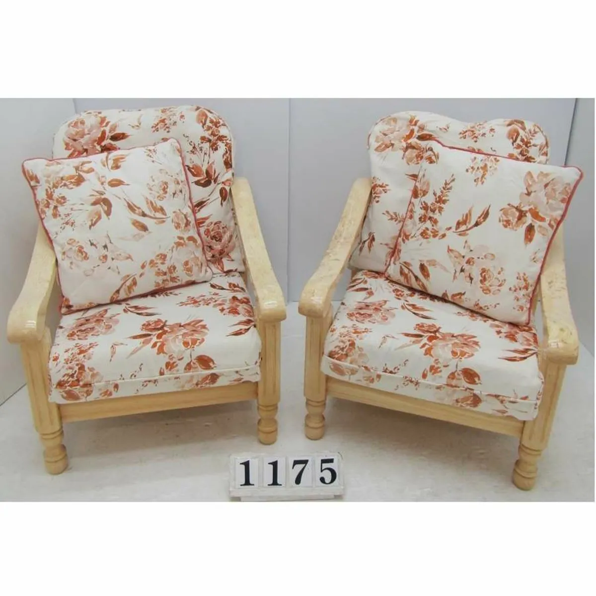 Pair of wooden frame armchairs.   #1175