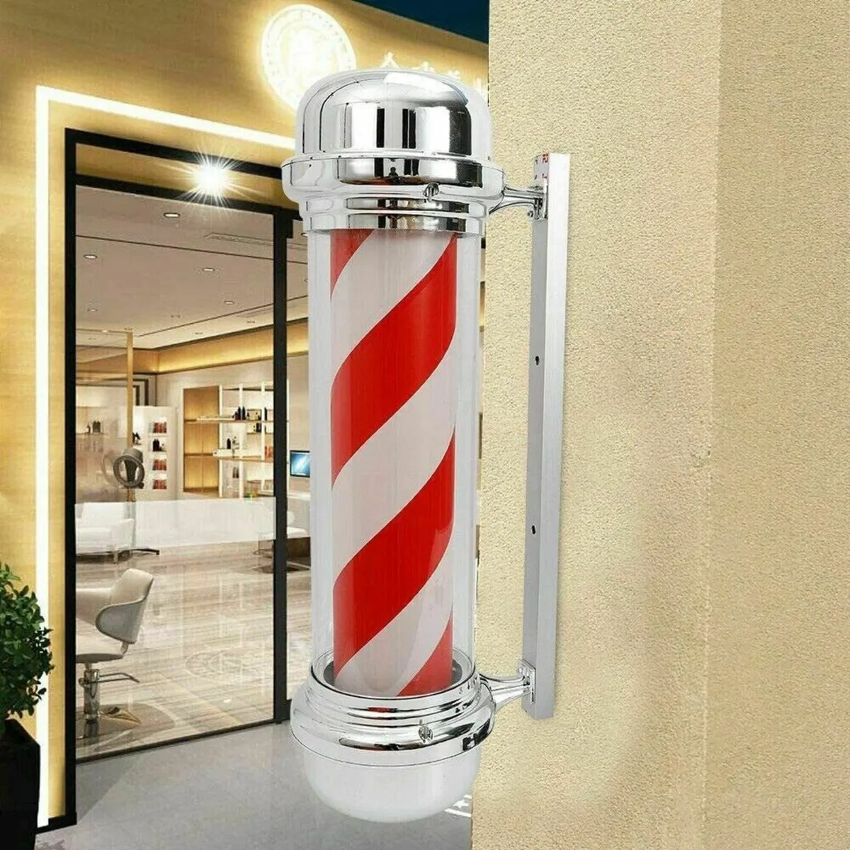 LED Barbers Shop Sign Pole Red White Blue Stripes