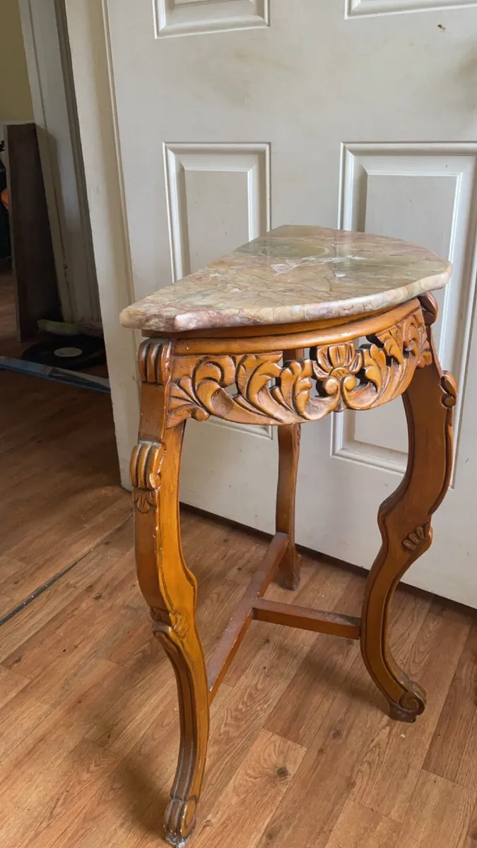 Half money hall table with marble top