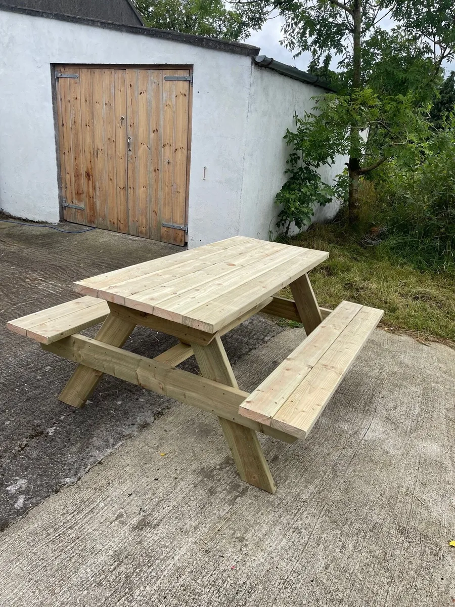Wooden picnic benches