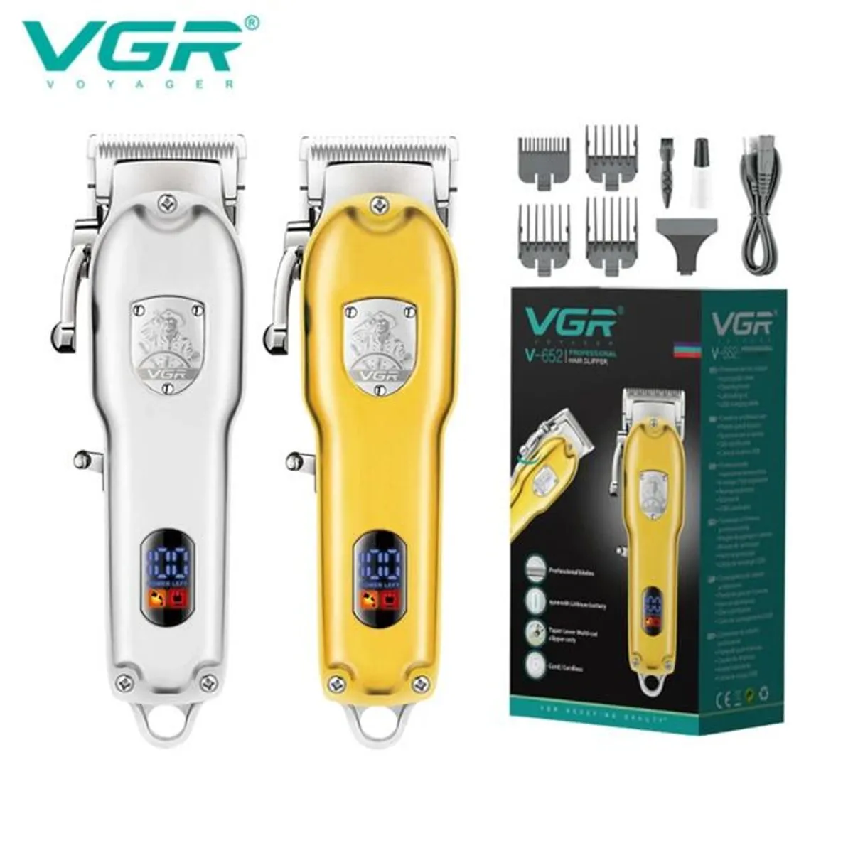 VGR Hair Clipper Professional Hair Trimmer Cordless Hair Cutting Machine Rechargeable Barber LED Display Clipper for Men V-652